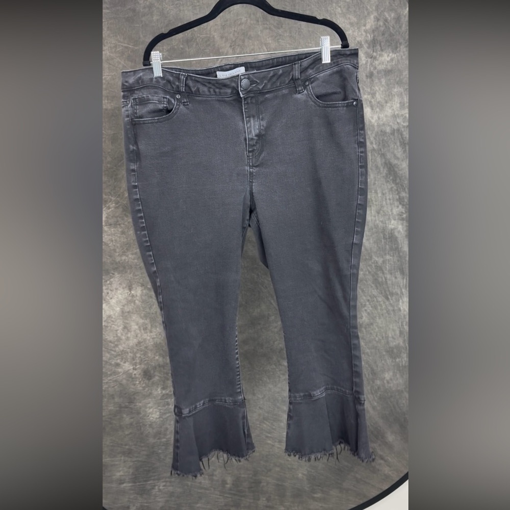 Lane Bryant Black Cropped Flare Jeans 20R Raw Hem High Rise Denim